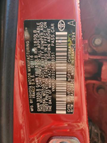 VNKKTUD32GA063351 - 2016 TOYOTA YARIS L RED photo 12