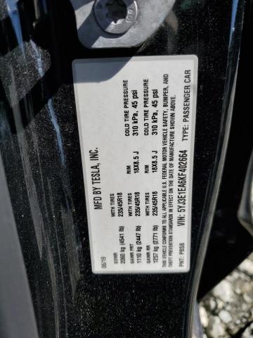 5YJ3E1EA6KF402664 - 2019 TESLA MODEL 3 黑色 照片 12
