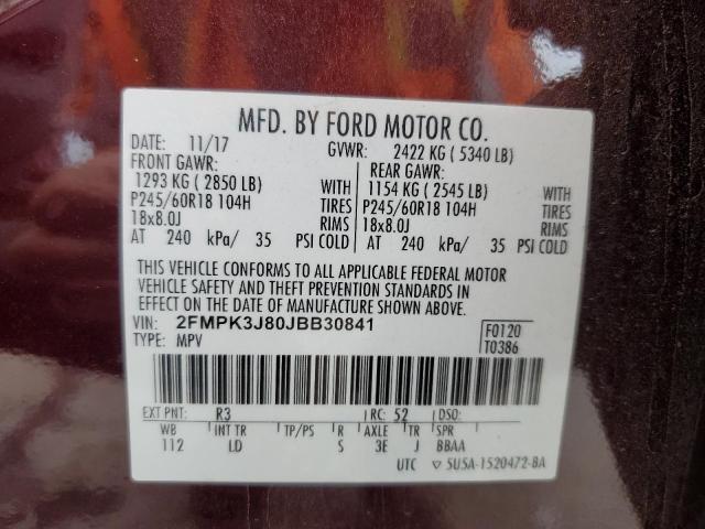 2FMPK3J80JBB30841 - 2018 FORD EDGE SEL MAROON photo 13