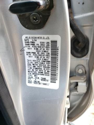 JN8DR09Y84W914326 - 2004 NISSAN PATHFINDER LE SILVER photo 13