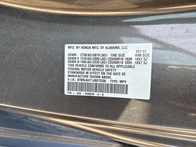 5FNRL6H71JB072556 - 2018 HONDA ODYSSEY EXL GRAY photo 10