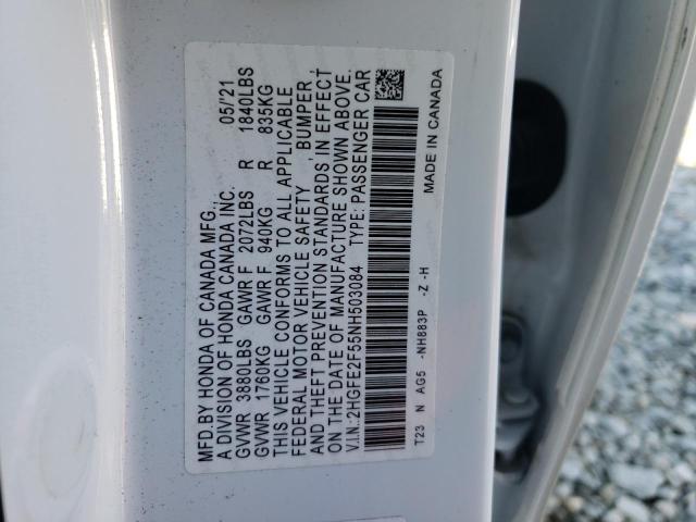 2HGFE2F55NH503084 - 2022 HONDA CIVIC SPORT Blanc photo 12