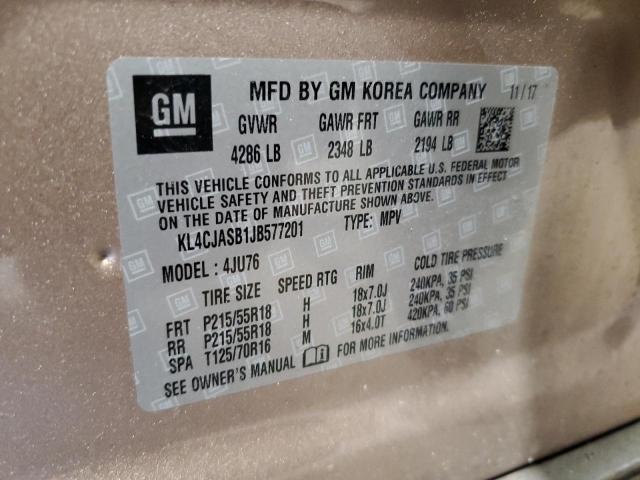 KL4CJASB1JB577201 - 2018 BUICK ENCORE PREFERRED Бежевый фото 12