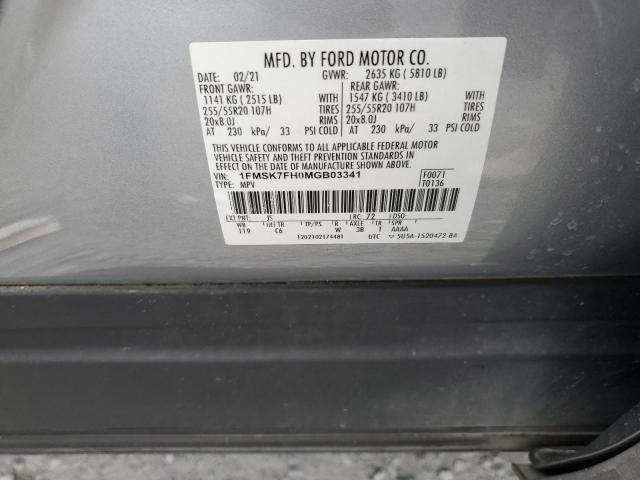 1FMSK7FH0MGB03341 - 2021 FORD EXPLORER LIMITED Gri fotoğraf 14