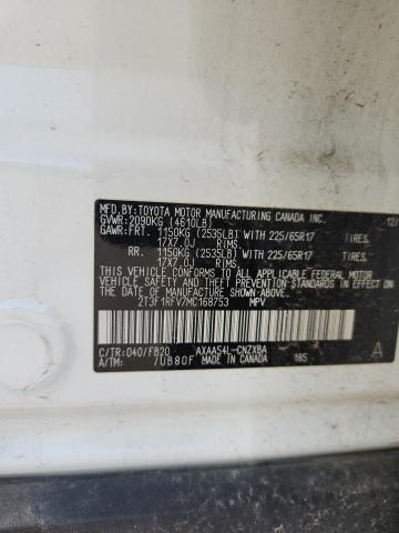 2T3F1RFV7MC168753 - 2021 TOYOTA RAV4 LE WHITE photo 14