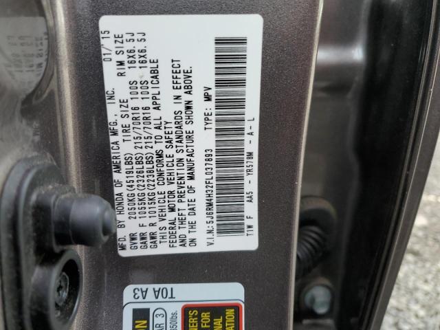 5J6RM4H32FL037893 - 2015 HONDA CR-V LX SILVER photo 12