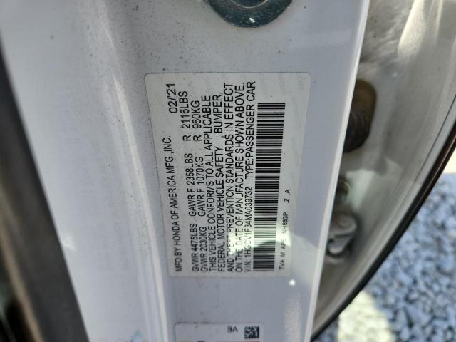 1HGCV1F34MA039732 - 2021 HONDA ACCORD SPORT WHITE photo 12