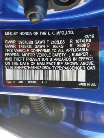 SHHFK7H56HU213804 - 2017 HONDA CIVIC EX BLUE photo 13