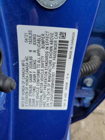 2HGFC2F86MH557931 - 2021 HONDA CIVIC SPORT ლურჯი ფოტო 13
