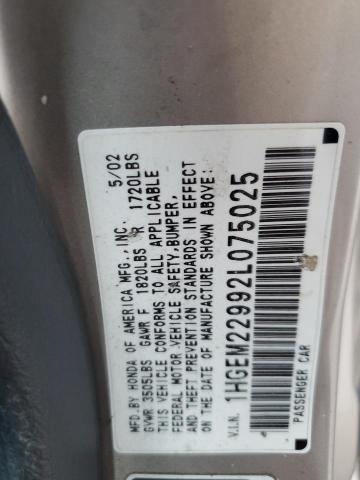 1HGEM22992L075025 - 2002 HONDA CIVIC EX TAN photo 12