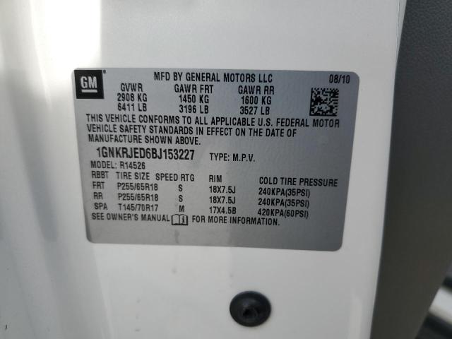 1GNKRJED6BJ153227 - 2011 CHEVROLET TRAVERSE LT 白色 照片 13