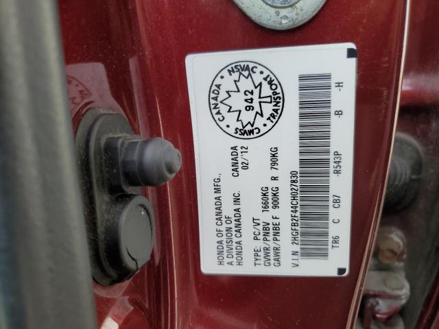 2HGFB2F44CH027830 - 2012 HONDA CIVIC LX BURGUNDY photo 13