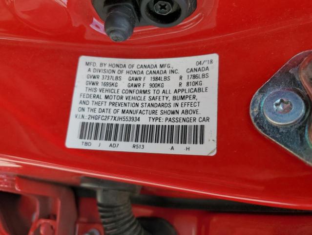 2HGFC2F7XJH553934 - 2018 HONDA CIVIC EX RED photo 13