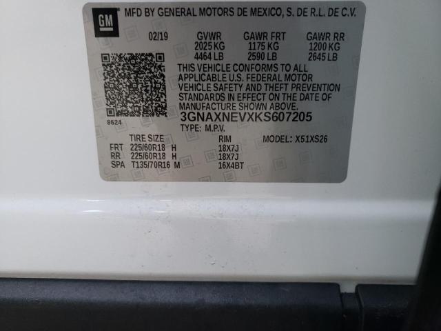 3GNAXNEVXKS607205 - 2019 CHEVROLET EQUINOX PREMIER WHITE photo 13