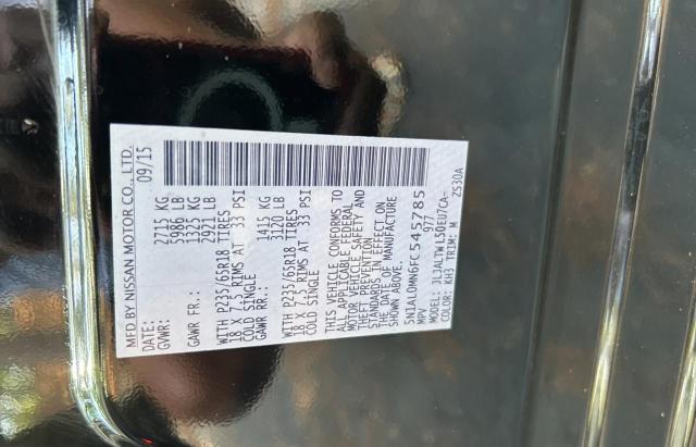 5N1AL0MN6FC545785 - 2015 INFINITI QX60 BLACK photo 10