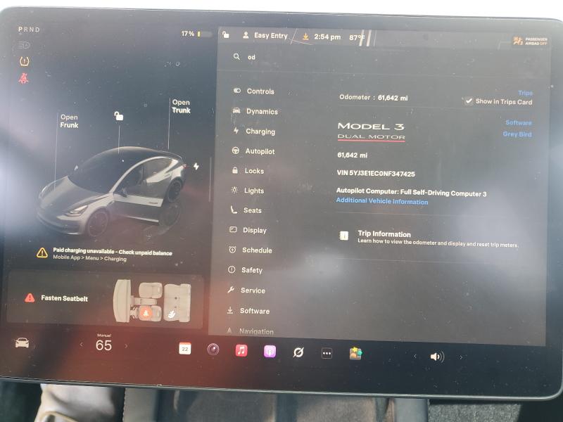 5YJ3E1EC0NF347425 - 2022 TESLA MODEL 3 CHARCOAL photo 9