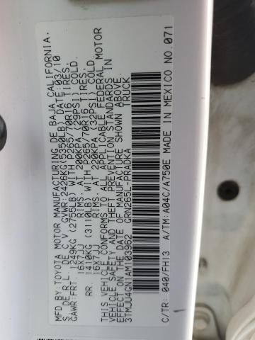 3TMJU4GN1AM103962 - 2010 TOYOTA TACOMA DOUBLE CAB PRERUNNER WHITE photo 12