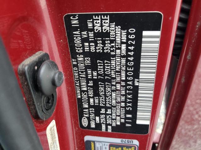 5XYKT3A60EG444260 - 2014 KIA SORENTO LX RED photo 13