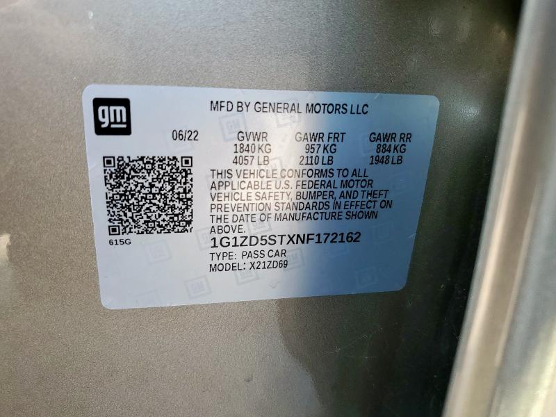 1G1ZD5STXNF172162 - 2022 CHEVROLET MALIBU LT TAN photo 12