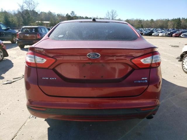 3FA6P0LU4DR225795 - 2013 FORD FUSION SE HYBRID RED photo 6