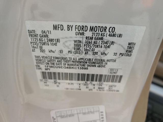 1FMCU9EG4BKC13595 - 2011 FORD ESCAPE LIMITED 白色 照片 12