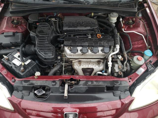 1HGES165X2L045250 - 2002 HONDA CIVIC LX MAROON photo 11