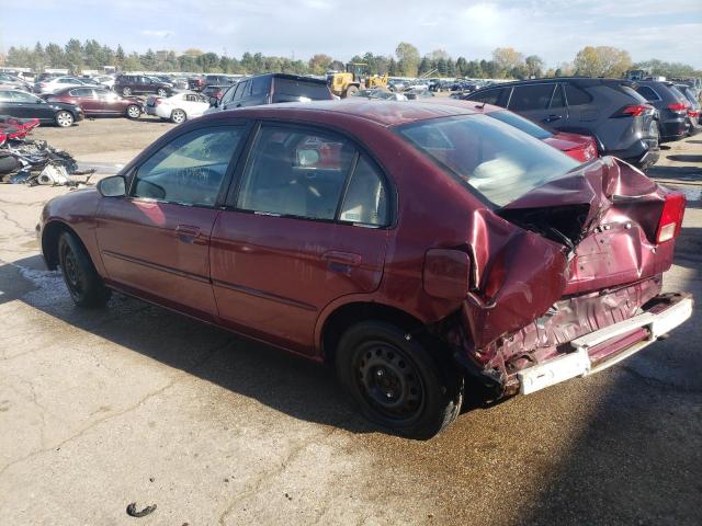 1HGES165X2L045250 - 2002 HONDA CIVIC LX MAROON photo 2