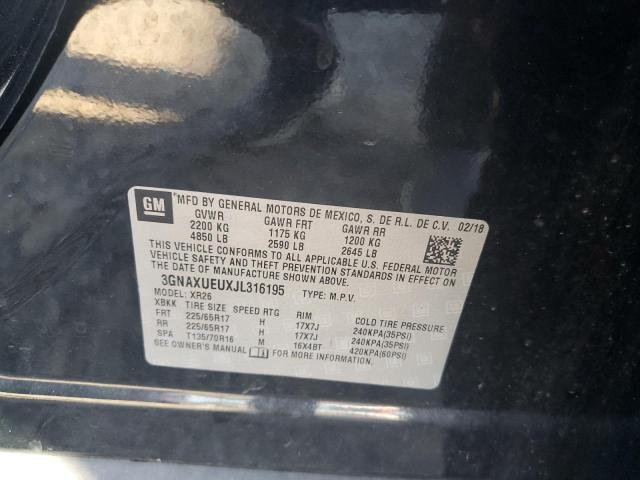 3GNAXUEUXJL316195 - 2018 CHEVROLET EQUINOX LT Қара фото 13