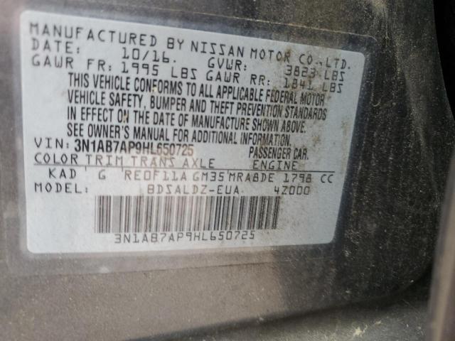 3N1AB7AP9HL650725 - 2017 NISSAN SENTRA S GRAY photo 12