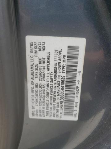 5FNRL38605B418639 - 2005 HONDA ODYSSEY EXL GRAY photo 13