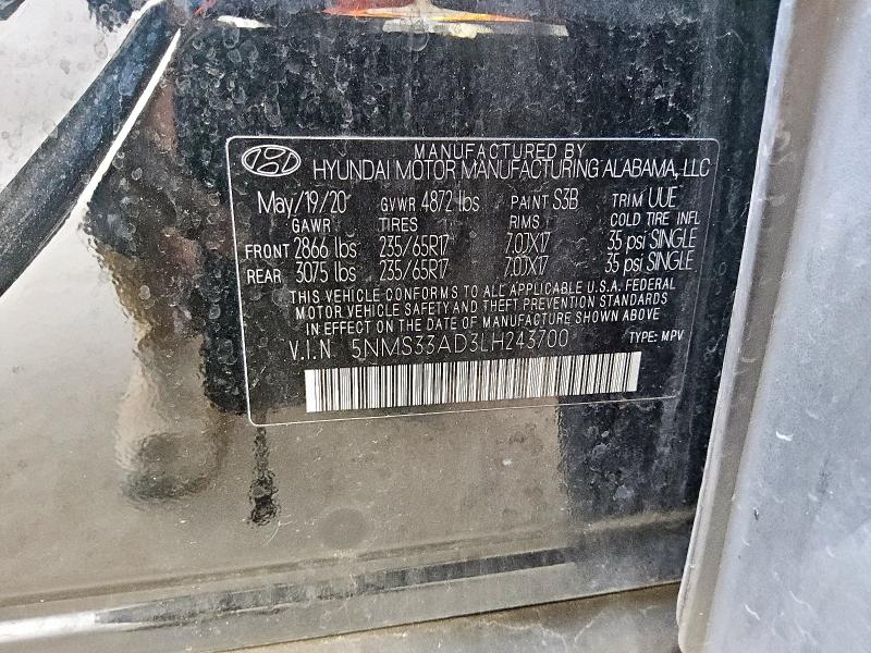 5NMS33AD3LH243700 - 2020 HYUNDAI SANTA FE SEL 黑色 照片 13