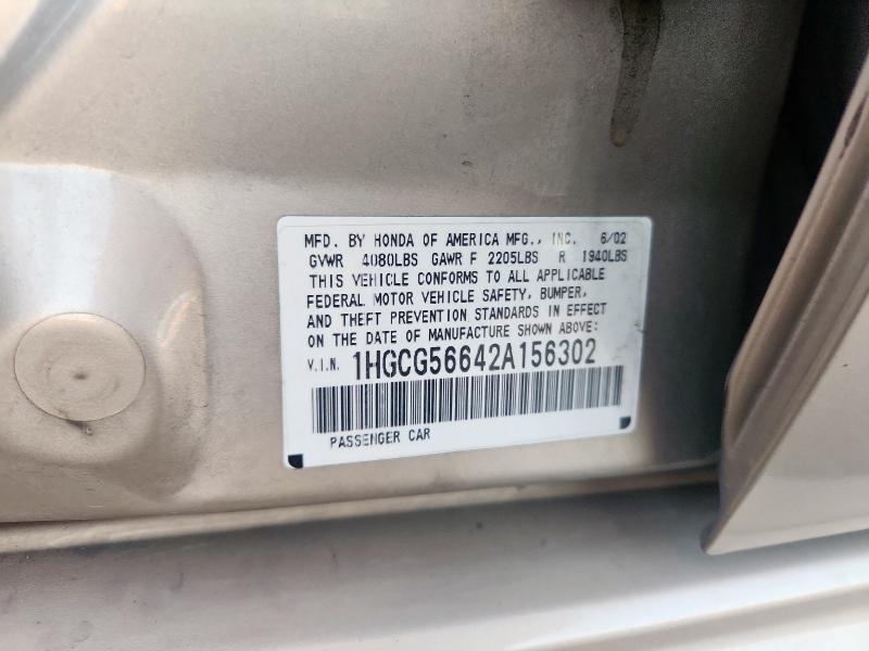 1HGCG56642A156302 - 2002 HONDA ACCORD EX ბეჟი ფოტო 12