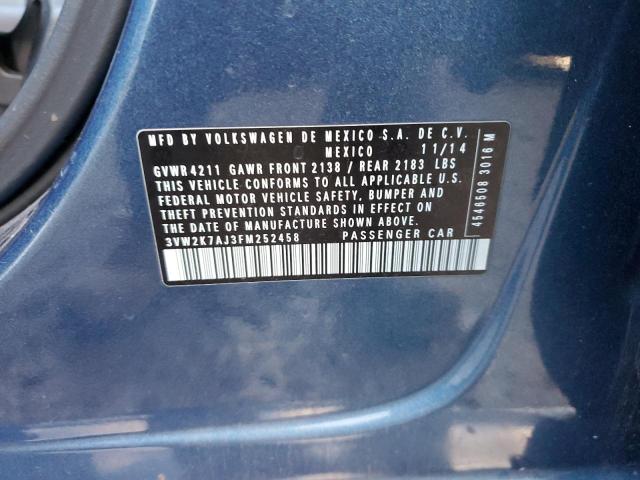 3VW2K7AJ3FM252458 - 2015 VOLKSWAGEN JETTA BASE Կապույտ լուսանկար 12