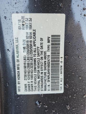 5FNRL6H91KB024719 - 2019 HONDA ODYSSEY ELITE Сірий фото 13