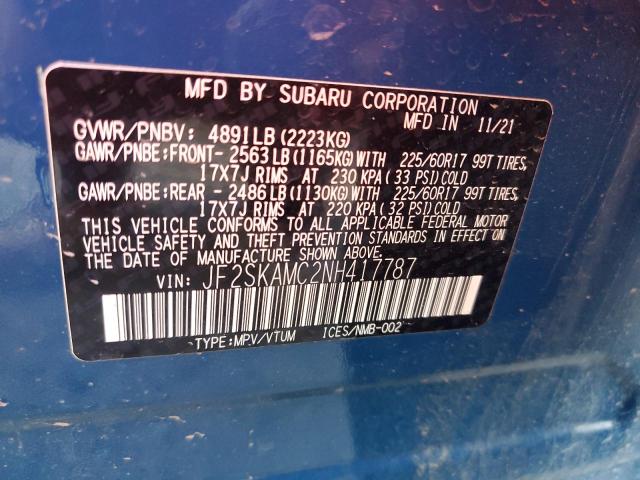 JF2SKAMC2NH417787 - 2022 SUBARU FORESTER WILDERNESS BLUE photo 14