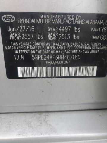 5NPE24AF3HH467180 - 2017 HYUNDAI SONATA SE SILVER photo 12