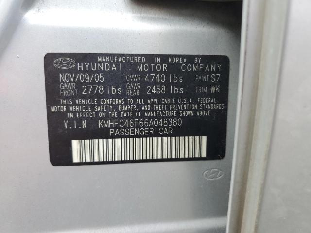 KMHFC46F66A048380 - 2006 HYUNDAI AZERA SE GRAY photo 12