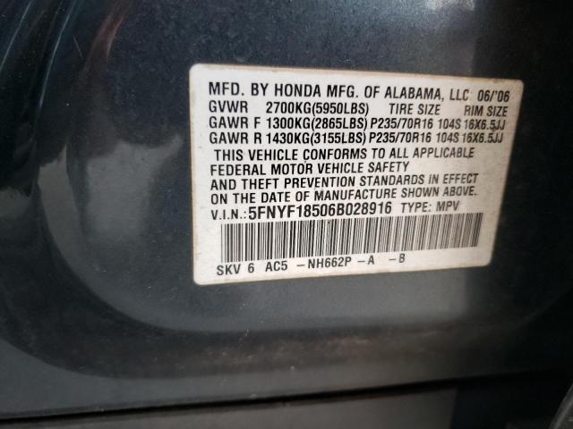 5FNYF18506B028916 - 2006 HONDA PILOT EX Mavi foto 13