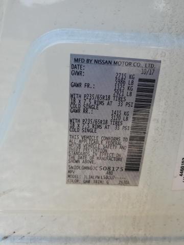 5N1DL0MN6JC508175 - 2018 INFINITI QX60 WHITE photo 13