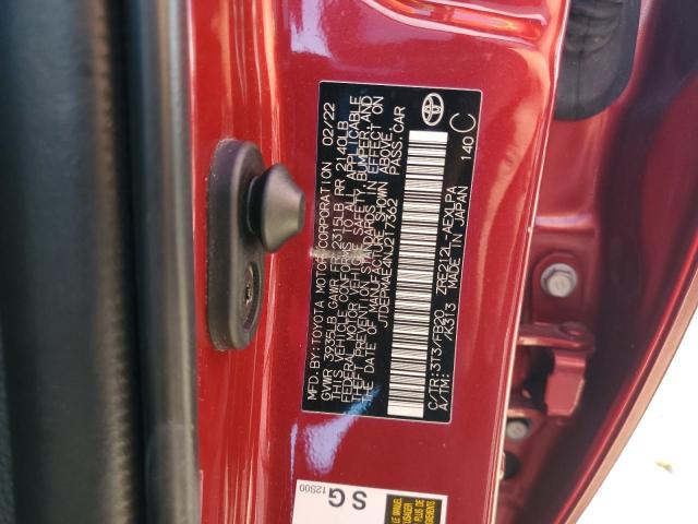 JTDEPMAE4NJ217362 - 2022 TOYOTA COROLLA LE RED photo 12