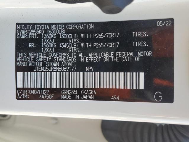 JTEMU5JR8N6069177 - 2022 TOYOTA 4RUNNER SR5/SR5 PREMIUM Blanc photo 14