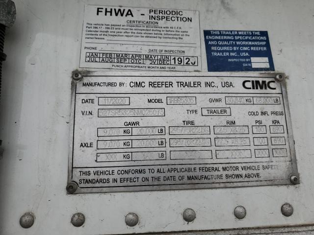 527SR5325NM025073 - 2022 CIMC REEFER TRL WHITE photo 10