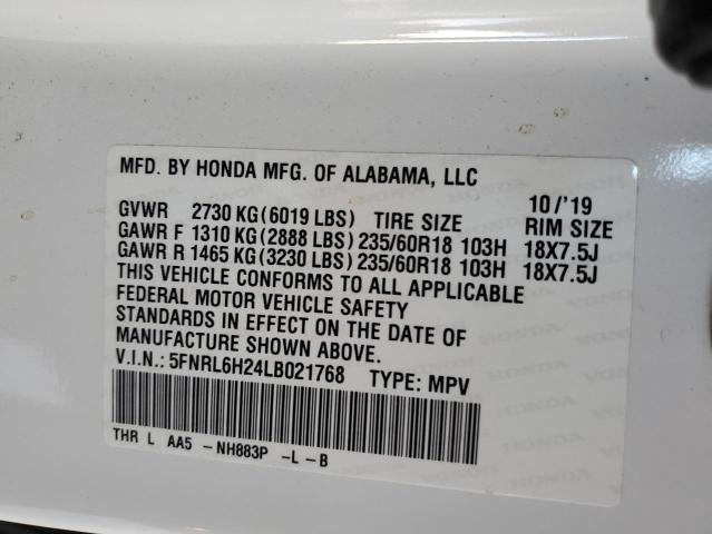 5FNRL6H24LB021768 - 2020 HONDA ODYSSEY LX WHITE photo 13