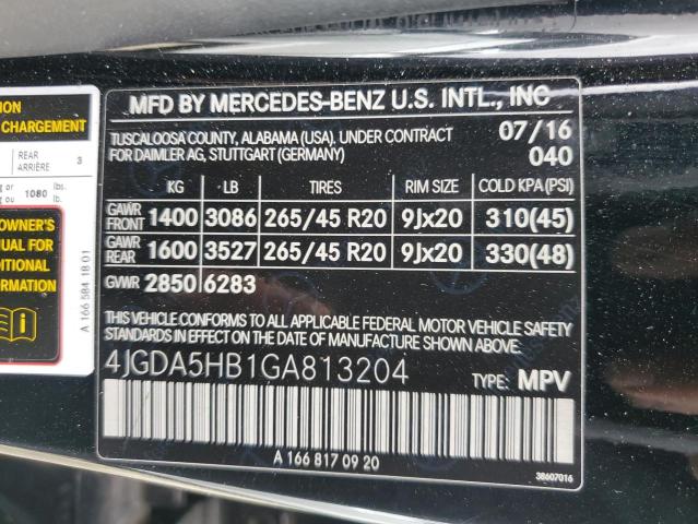 4JGDA5HB1GA813204 - 2016 MERCEDES-BENZ GLE 350 4MATIC BLACK photo 14