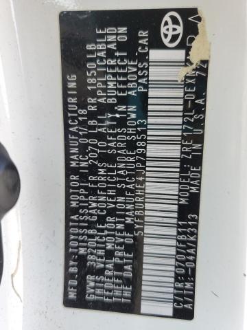 5YFBURHE4JP798513 - 2018 TOYOTA COROLLA L WHITE photo 12