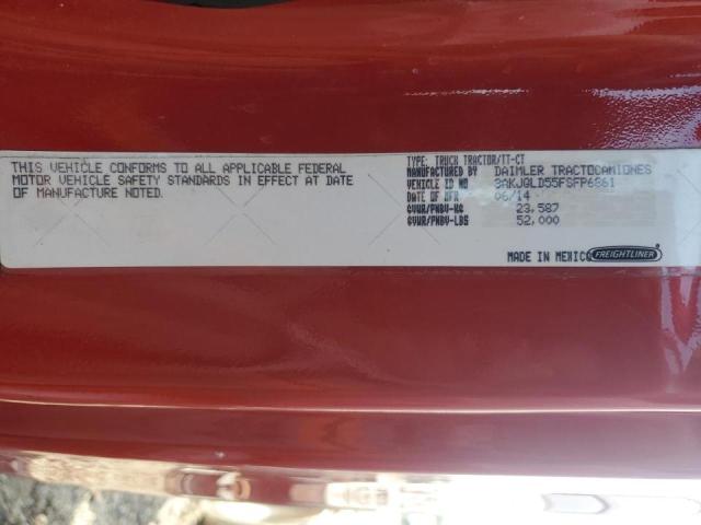 3AKJGLD55FSFP6861 - 2015 FREIGHTLINER CASCADIA 红色 照片 10