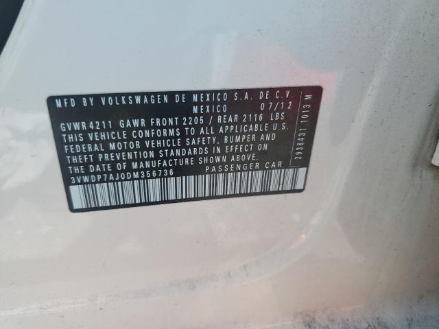 3VWDP7AJ0DM356736 - 2013 VOLKSWAGEN JETTA SE WHITE photo 12