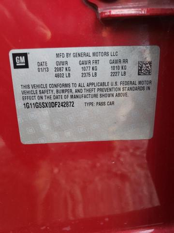 1G11G5SX0DF242872 - 2013 CHEVROLET MALIBU 3LT წითელი ფოტო 12