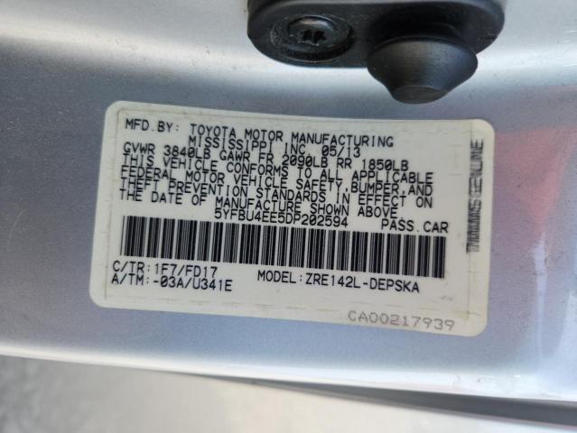 5YFBU4EE5DP202594 - 2013 TOYOTA COROLLA BASE Күміс фото 13