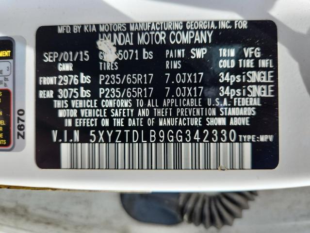 5XYZTDLB9GG342330 - 2016 HYUNDAI SANTA FE S WHITE photo 13